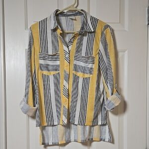 Passport M Button Up Casual Y2K Layering Piece Mallcore  Hi-Lo Yellow Soft Light